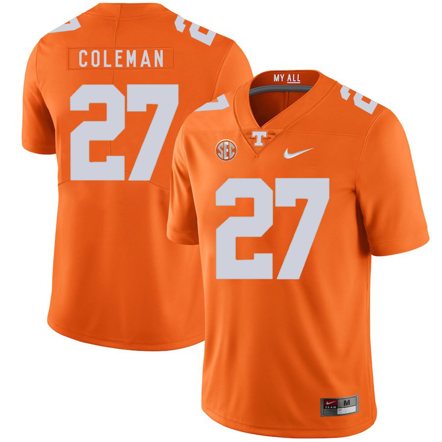 Men Tennessee Volunteers 27 Coleman Orange Customized NCAA Jerseys